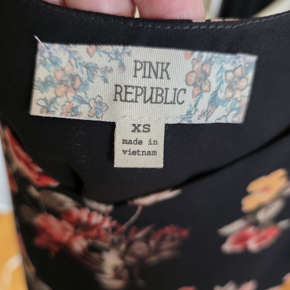 Pink Republic Black Floral Cami with Pink and Peach Blooms - Picture 5 of 8